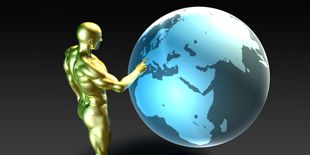 פסל מוזהב נוגע בעולם